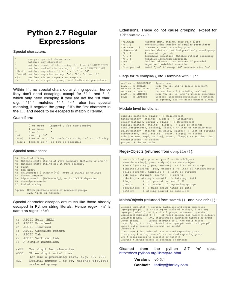 (Python) Regex Cheat Sheet | PDF
