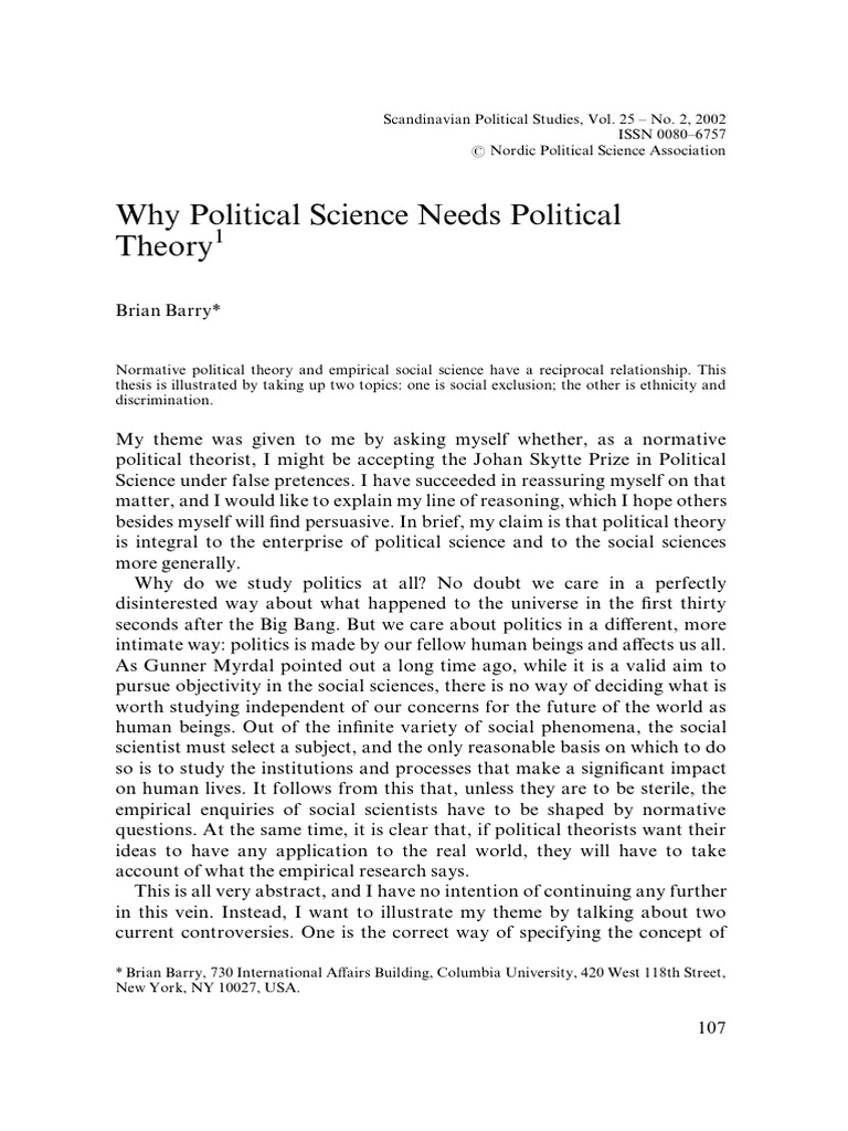 The Role of Political Theory in Political Science | PDF | Social ...