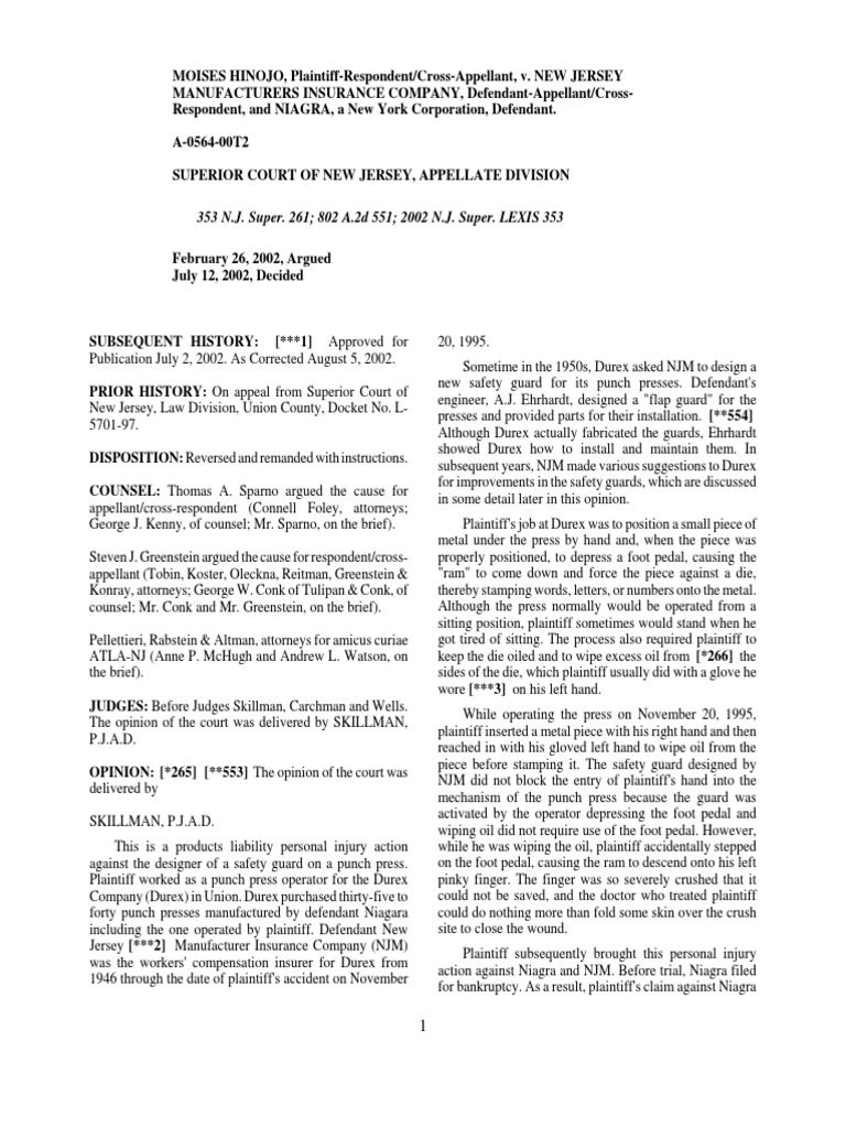 Hinojo v. New Jersey Manufacturers Insurance Company, App. Div., N.J