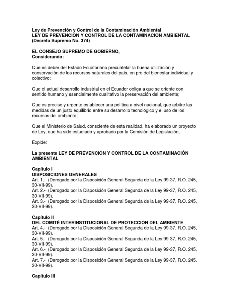 Ley de Prevención y Control de La Contaminación Ambiental | PDF
