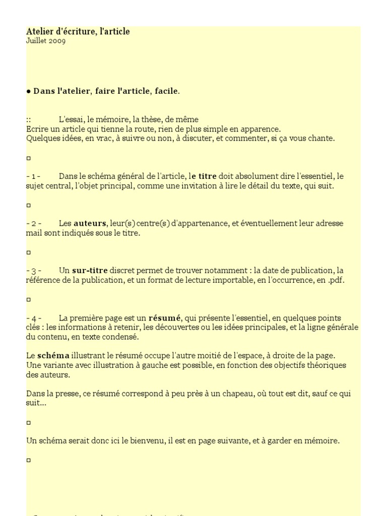  L'article scientifique, présentation   Publication académique