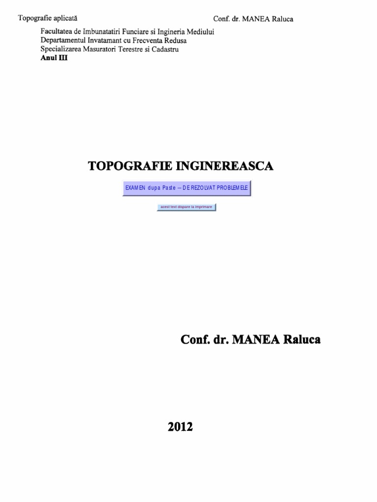 Note de Curs-Topografie-Inginereasca de Raluca Manea | PDF