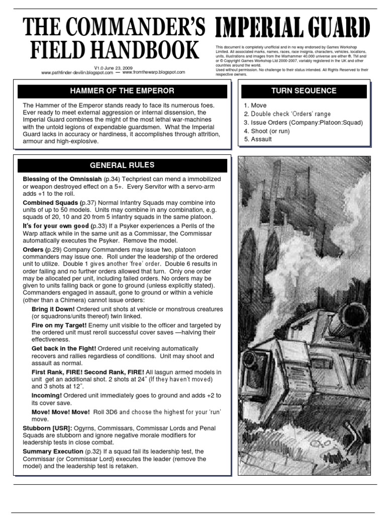 Commander's Field Handbook Imperial Guard1 | PDF