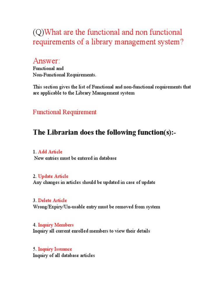 What Are The Functional And Non Functional Requirements Of A Library