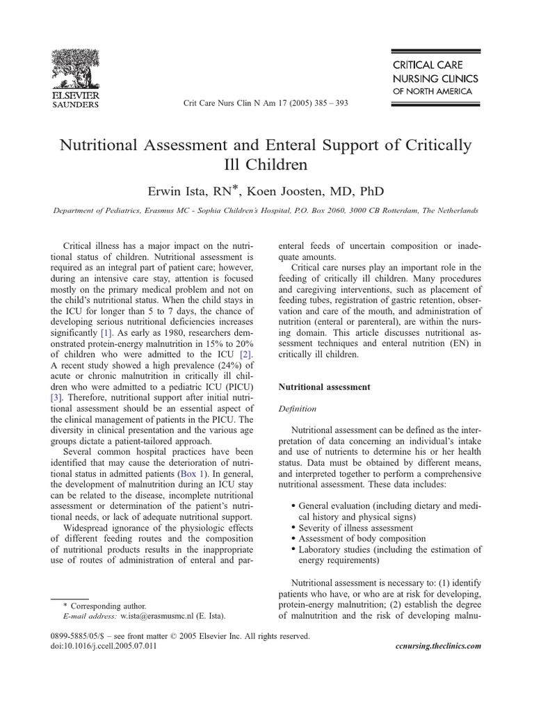 Nutritional Support in Critically Ill Children | PDF | Intensive Care ...