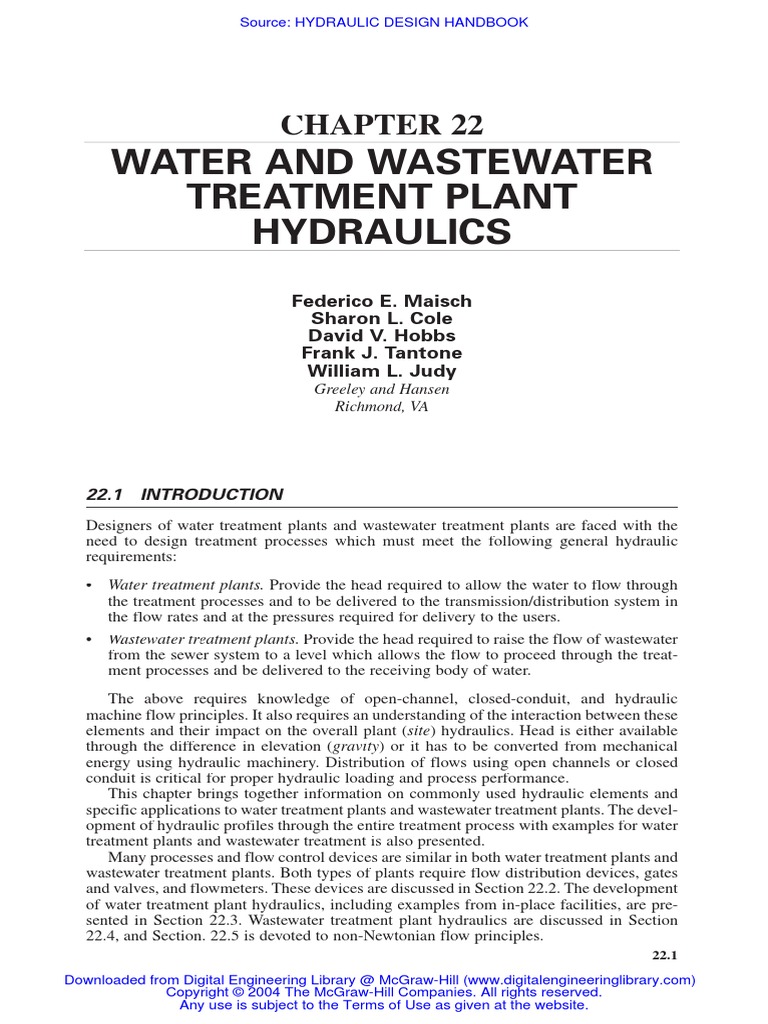 Chapter 22 - Water and Wastewater Treatment Plant Hydraulics | PDF ...