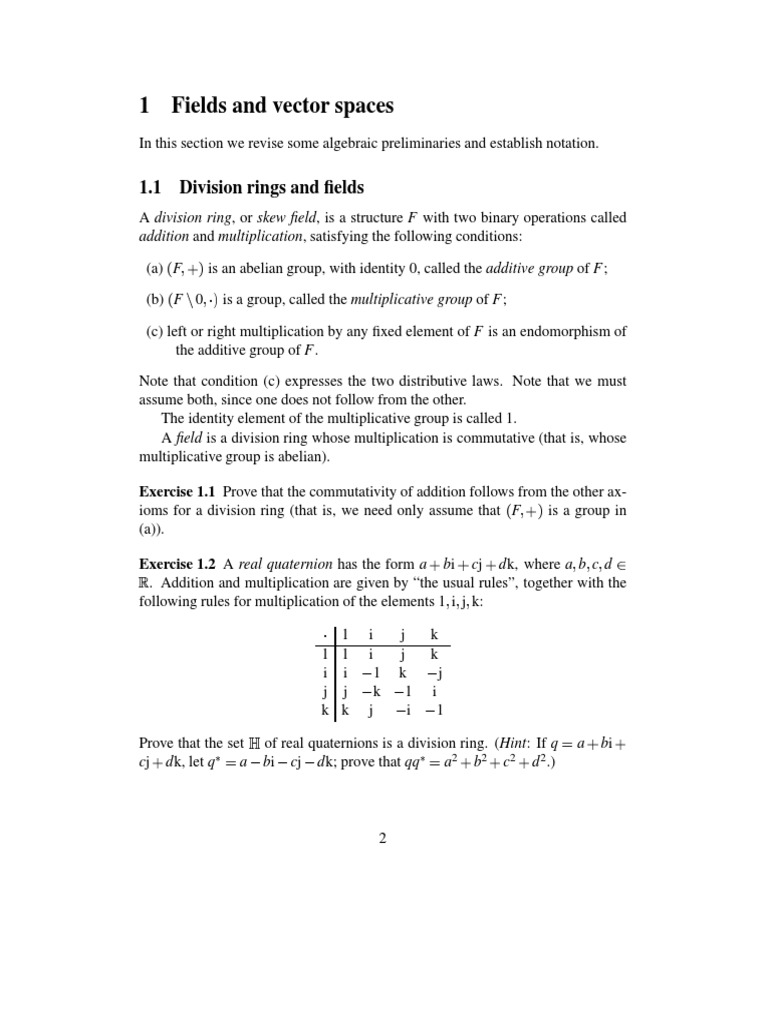 1 Fields and Vector Spaces | PDF