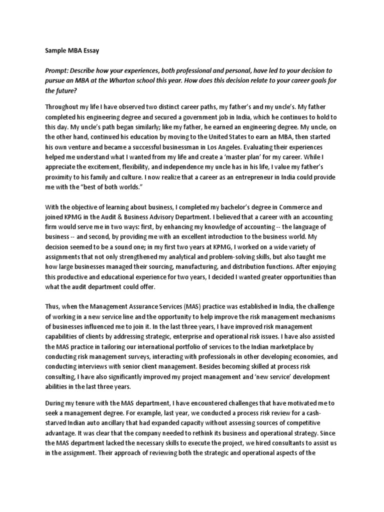 Sample Mba Essay