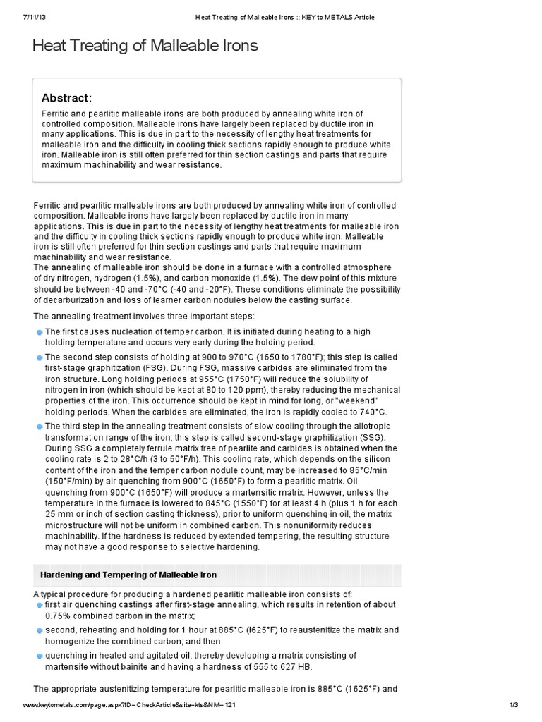 Heat Treating of Malleable Irons __ KEY to METALS Article Heat