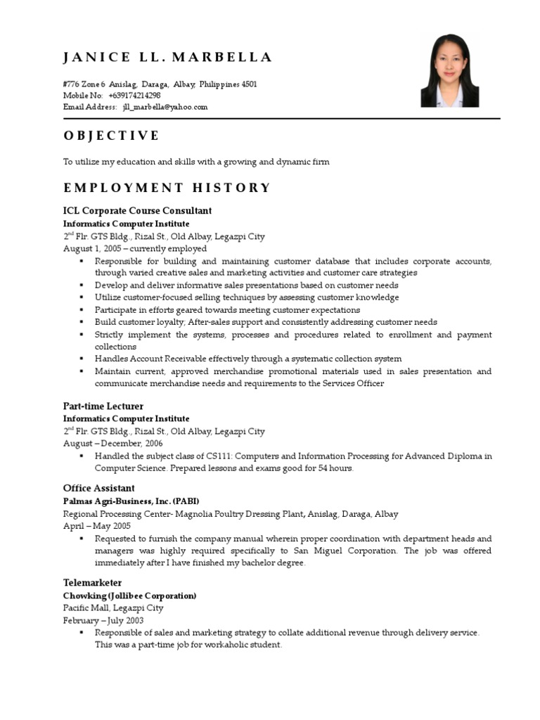 jollibee resume example no experience