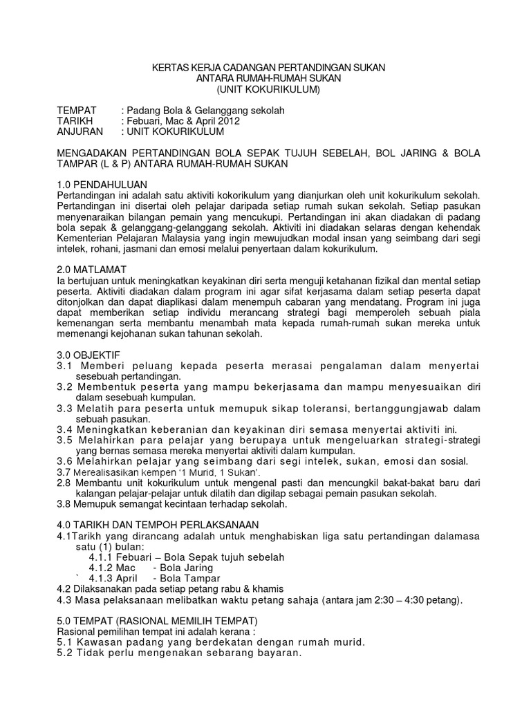 Kertas Kerja Cadangan Pertandingan Sukan Pdf