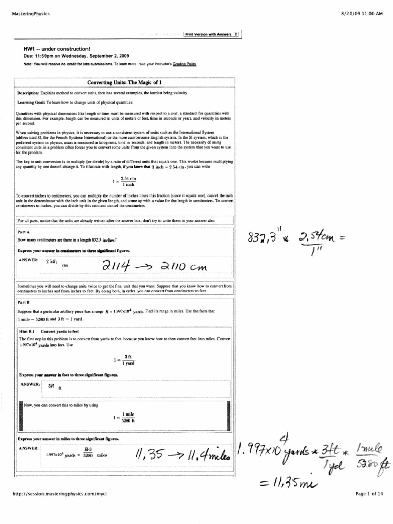 HW1 Mastering Physics Solution | PDF