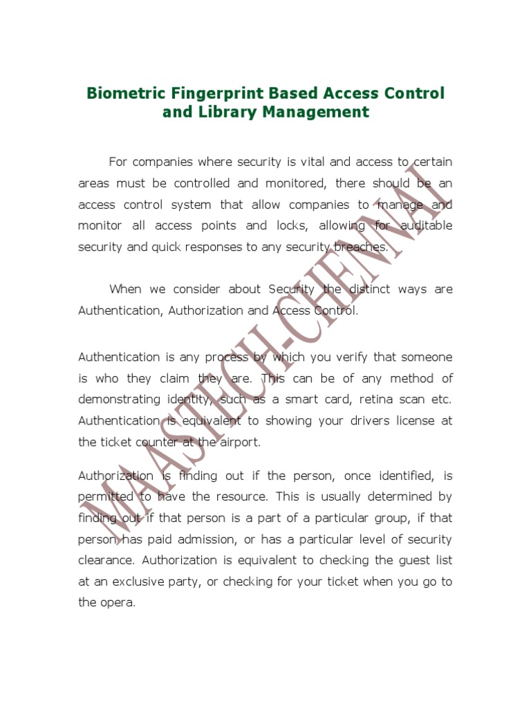 Biometric Access Control for Libraries | PDF | Access Control ...