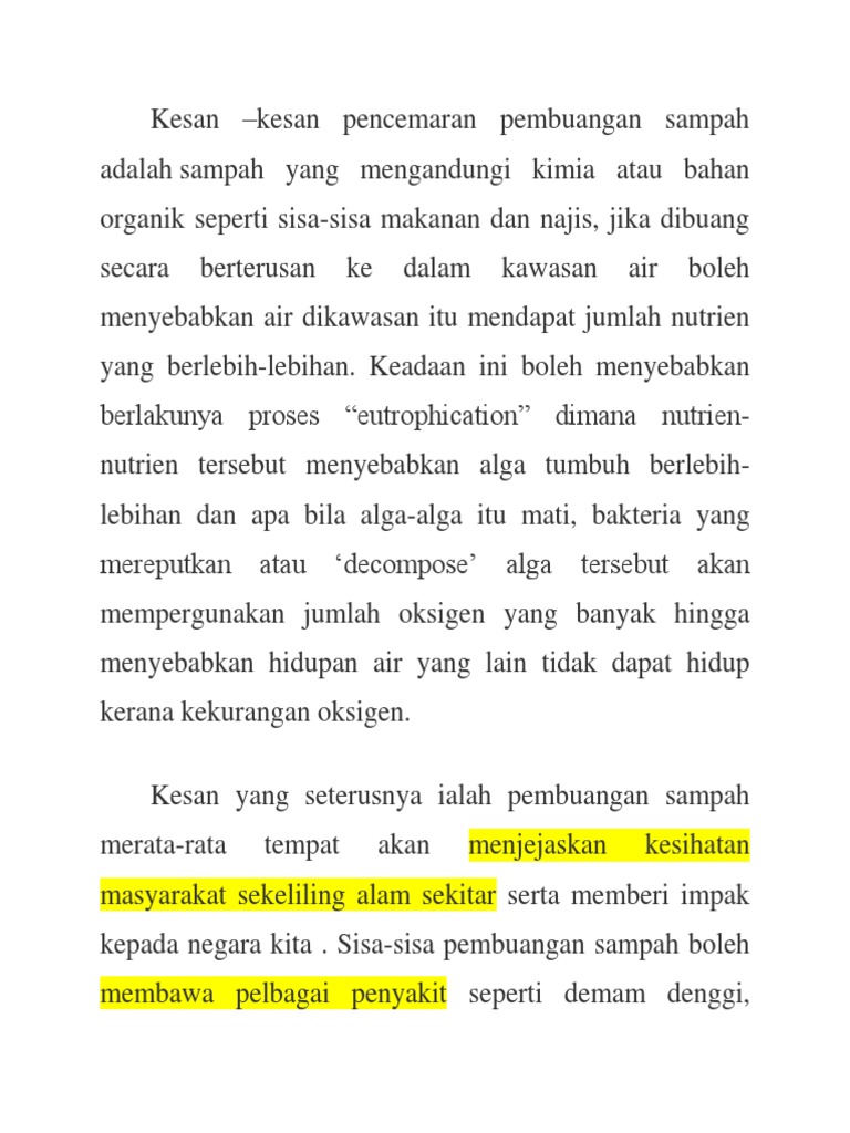 Kesan Pembuangan Sampah Terhadap Alam Sekitar