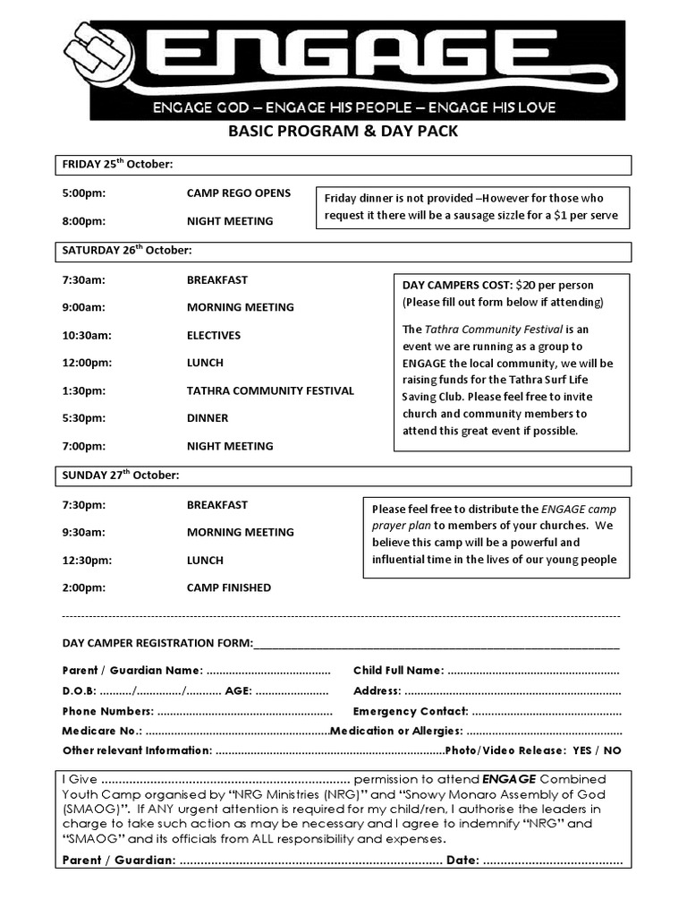 Engage Youth Camp Schedule & Registration | PDF | Cooking, Food & Wine ...