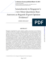 The 2012 Amendments To Singapore's Evidence Act: More Questions Than Answers As Regards Expert Opinion Evidence?