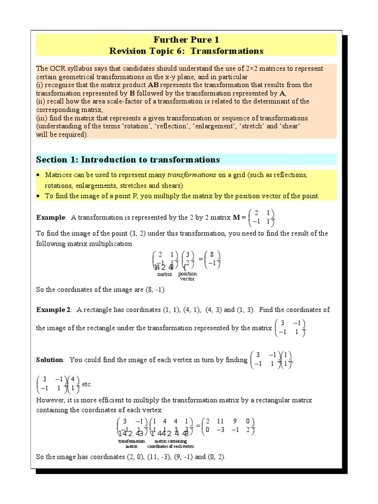 Matrices and Transformations | PDF | Matrix (Mathematics) | Cartesian ...