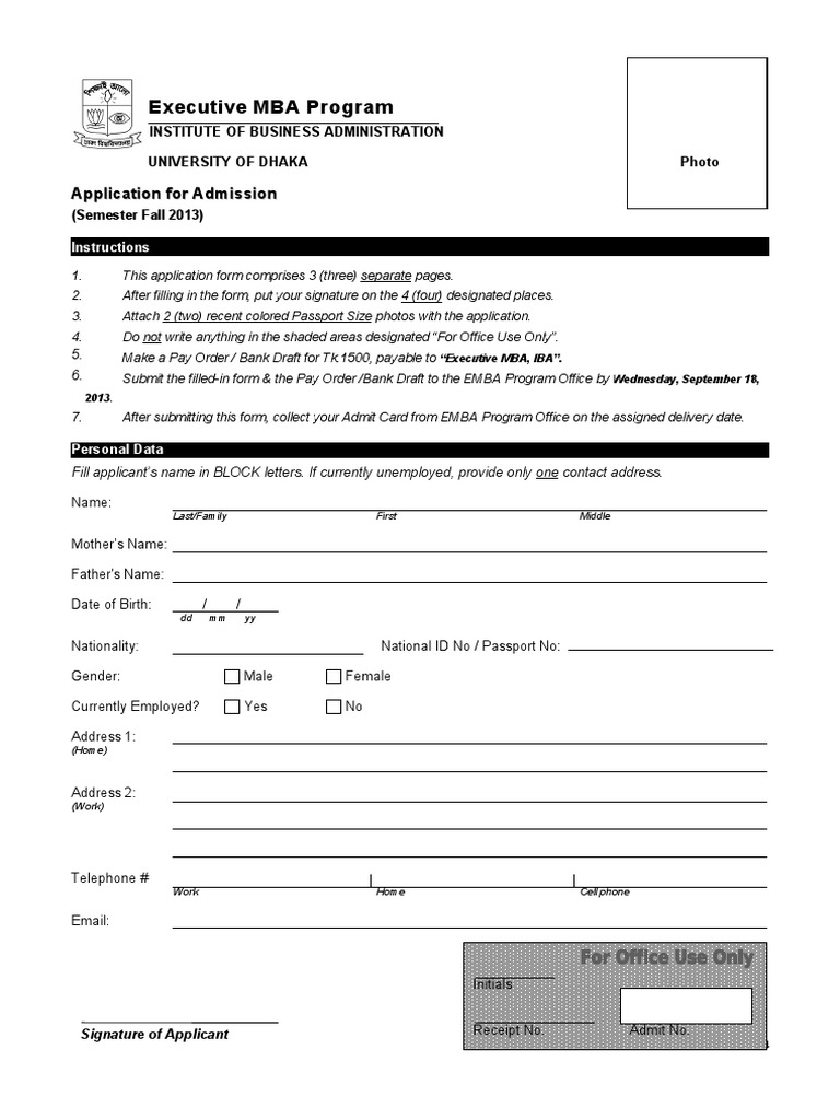 Executive MBA Program: Application For Admission | PDF | Master Of ...
