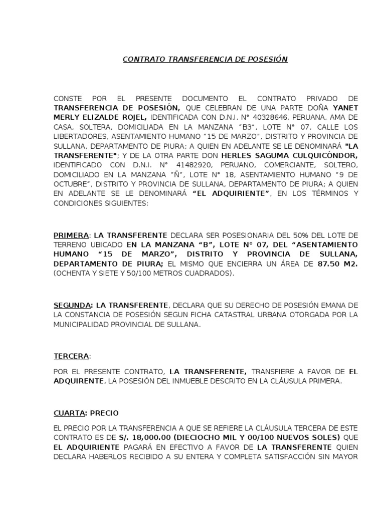 Contrato Transferencia de Posesión PDF