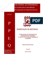 Otimização Do Processo de Produção de Biodiesel A Partir de Óleos de Mamona e de Algodão