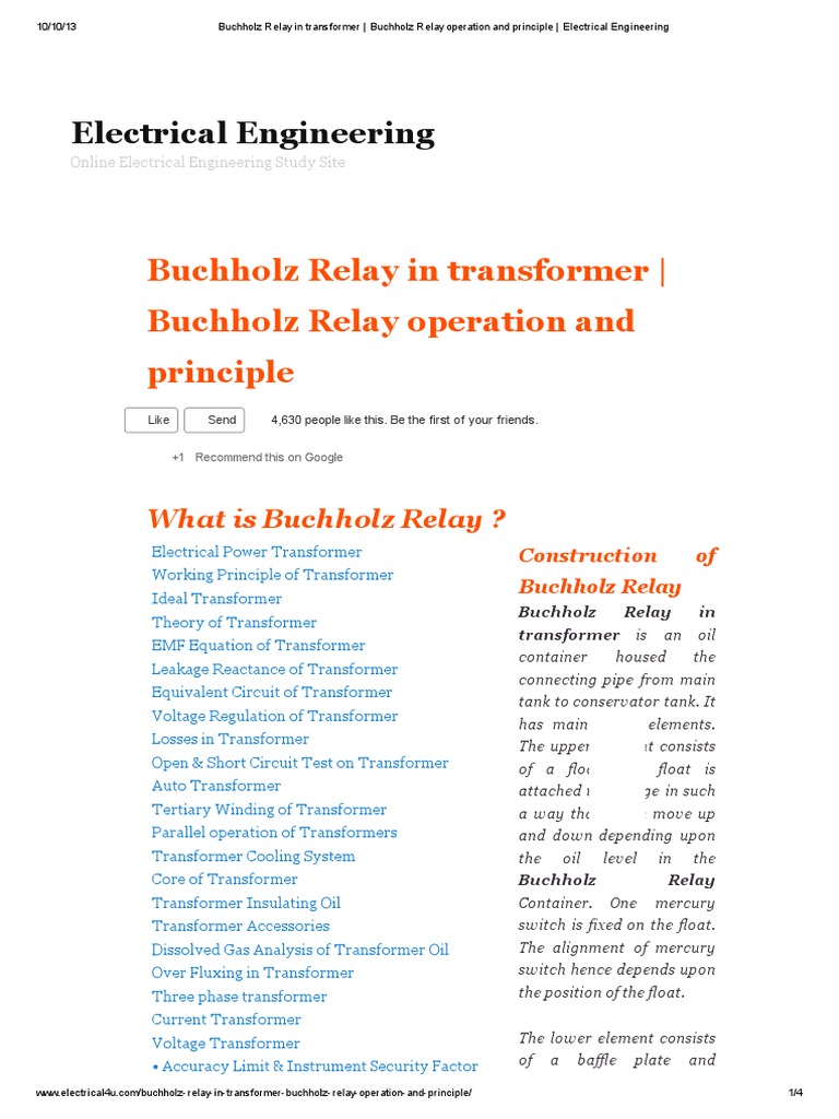 Buchholz Relay Function in Transformers | PDF | Transformer | Relay