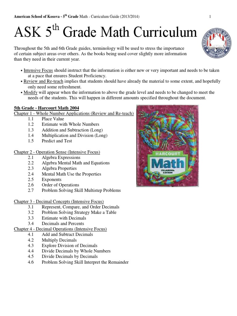Ask 5th Grade Math Curriculum Parent View | PDF | Area | Geometry