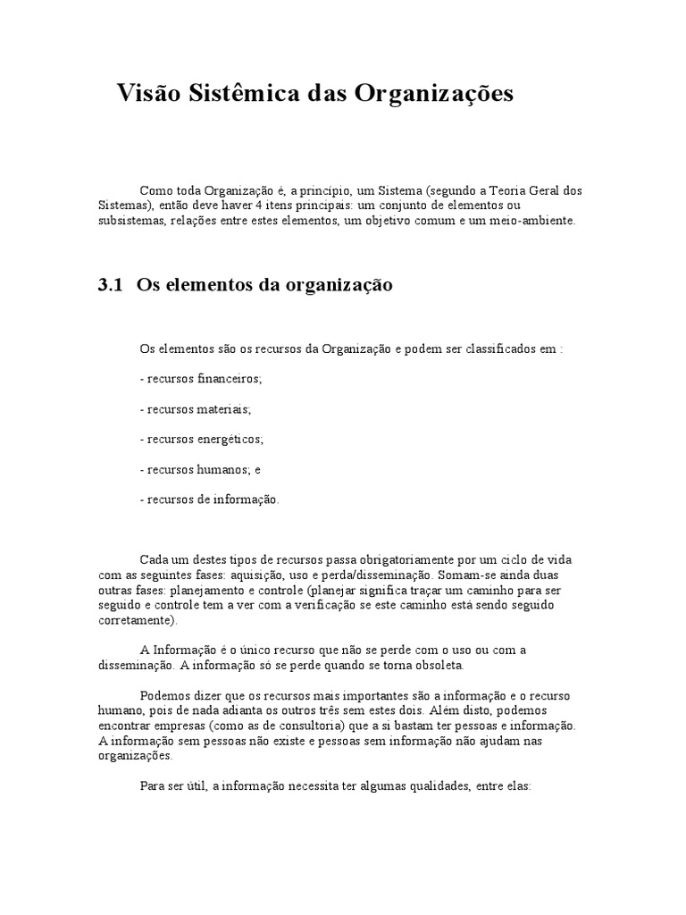 Visão Sistêmica Das Organizações | PDF | Economia | Informação