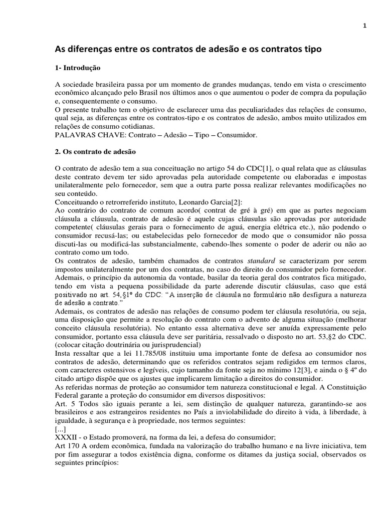 As diferenças entre os contratos de adesão e os contratos tipo