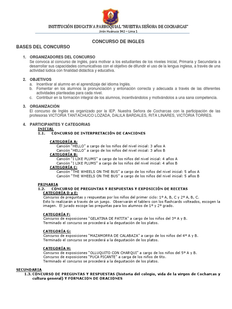 BASESenglish Contest Rules 50 Años PDF Educación Secundaria
