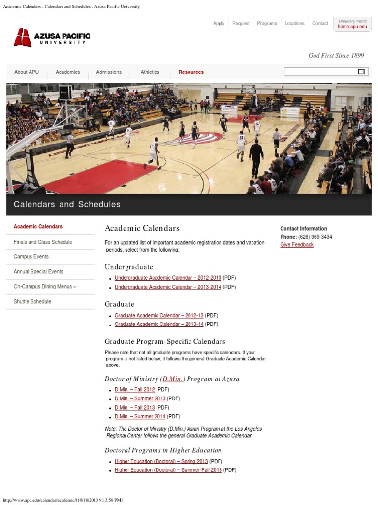 Academic Calendars - Calendars and Schedules - Azusa Pacific University |  PDF | Academia | Behavior Modification