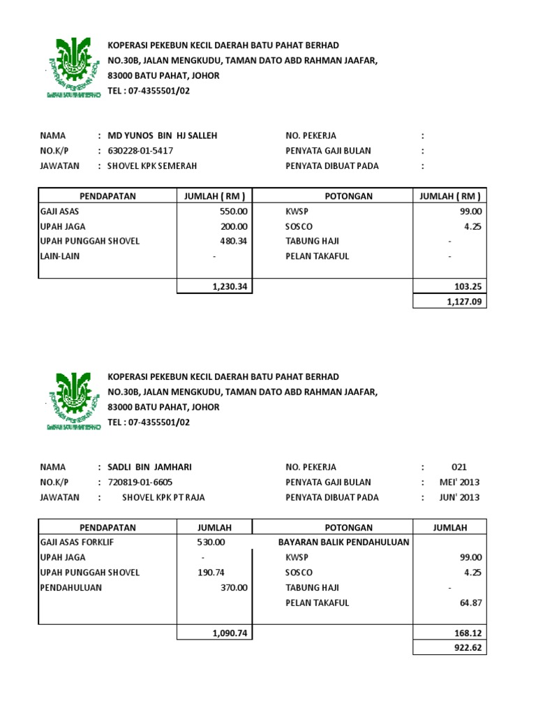 Slip Gaji Pekerja 2013 PDF
