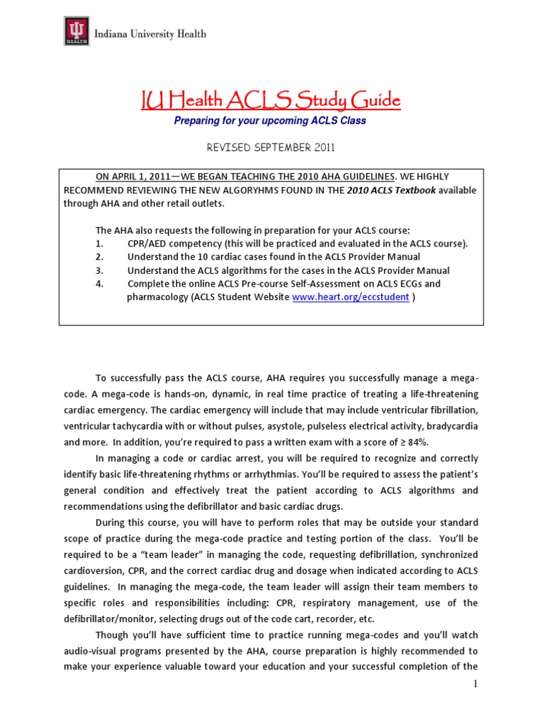 Acls Study Guide September 2011 Cardiopulmonary Resuscitation Cardiac Electrophysiology