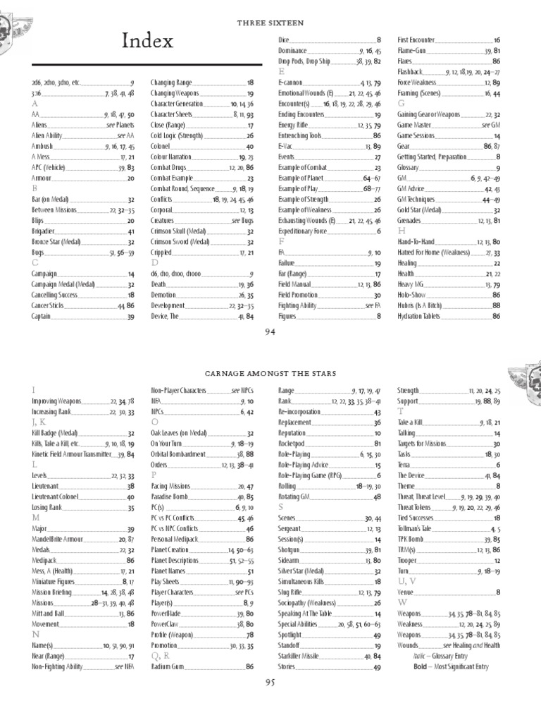 316 Carnage Amongst The Stars Index PDF Role Playing Games Gaming