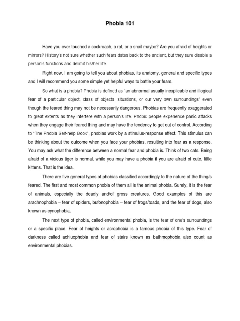 Phobias Essay ⋆ Psychology Essay Examples ⋆ EssayEmpire