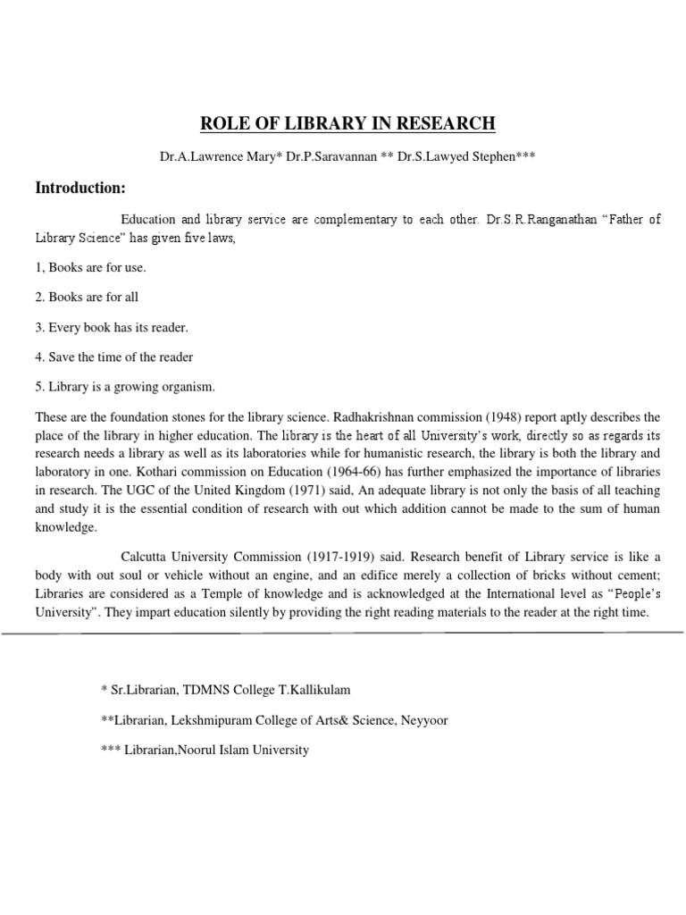 Role of Library in Research | PDF | Libraries | School Library