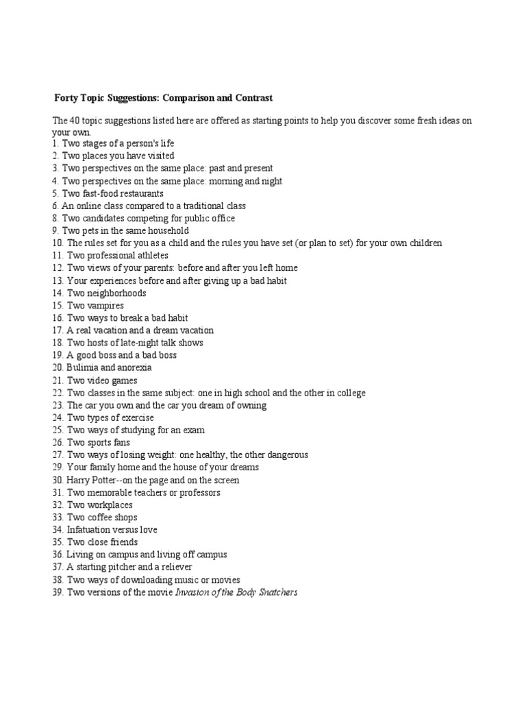 Forty Topic Suggestionscomparison | PDF