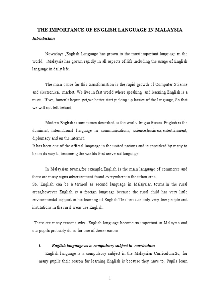 277the Importance of English Language in Malaysia21 | PDF | English ...