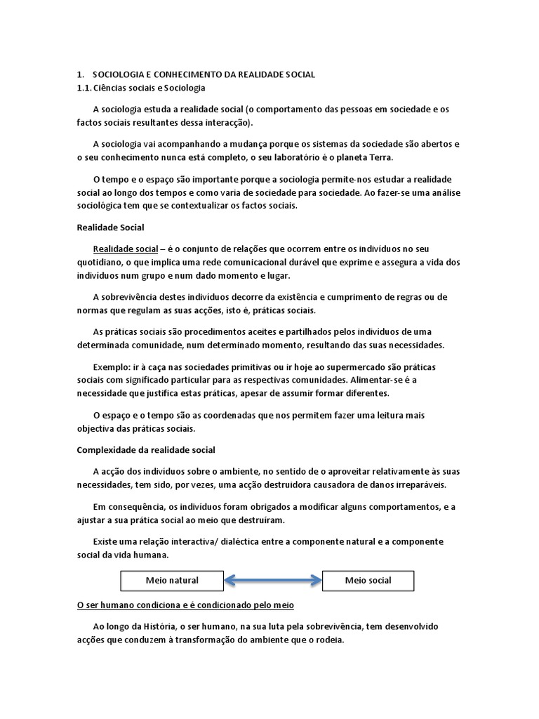 Apontamentos - Sociologia e Conhecimento Da Realidade Social | PDF ...