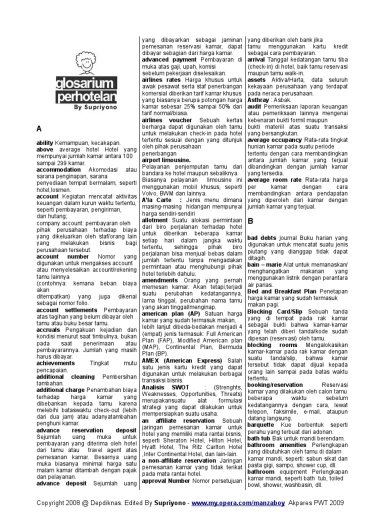 Istilah Istilah Perhotelan