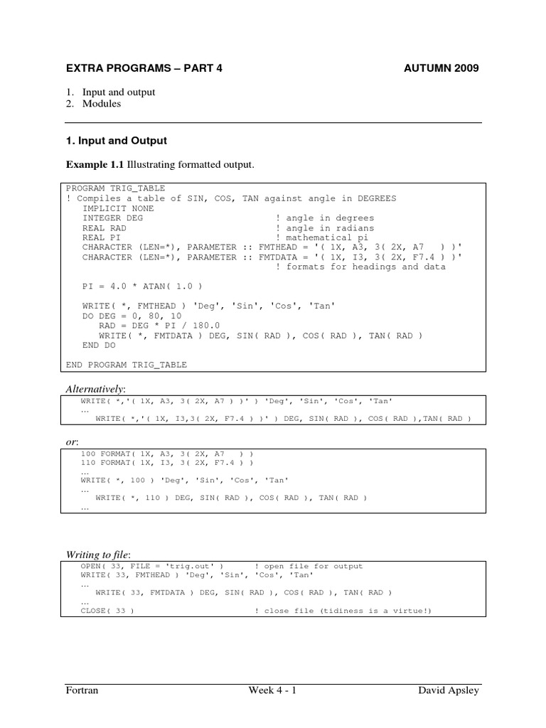 Input and Output 2. Modules: Extra Programs - Part 4 AUTUMN 2009 | PDF ...