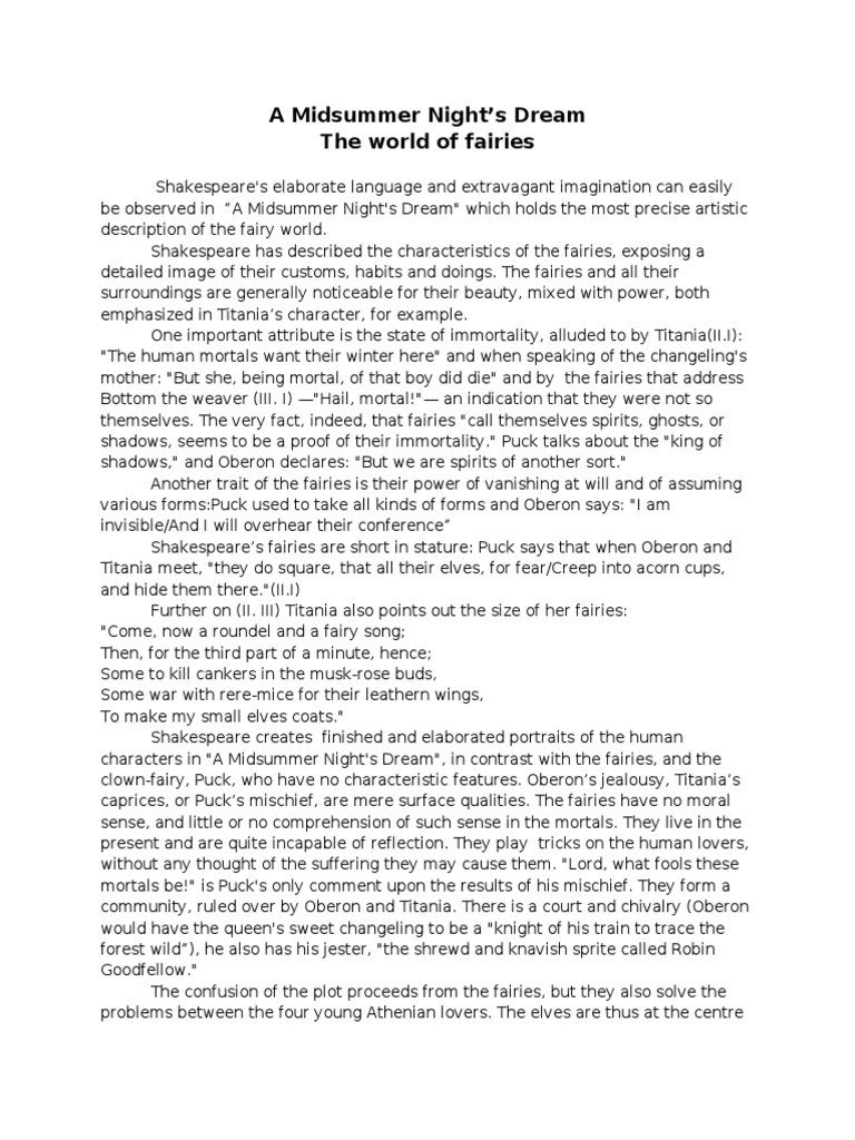 The Enigmatic Fairies of Shakespeare | PDF | A Midsummer Night's Dream ...
