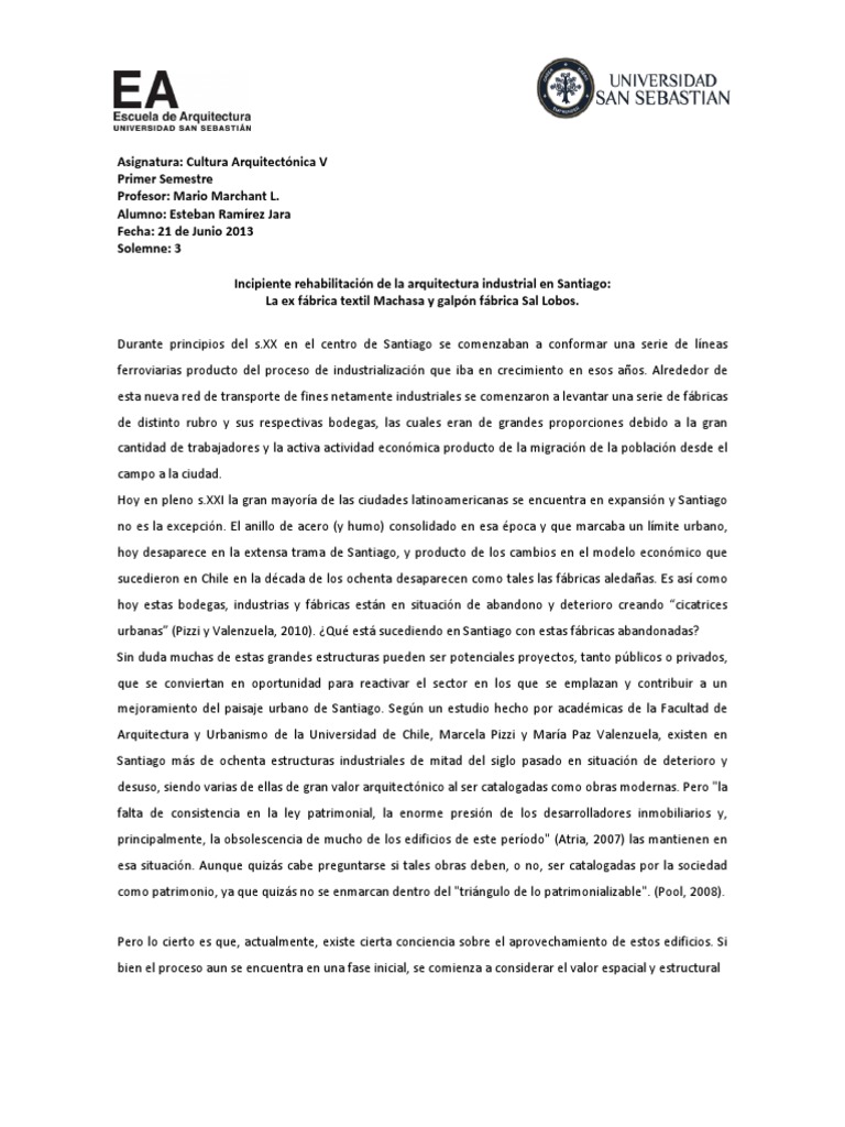 Incipiente Rehabilitación de La Arquitectura Industrial en Santiago: La ...