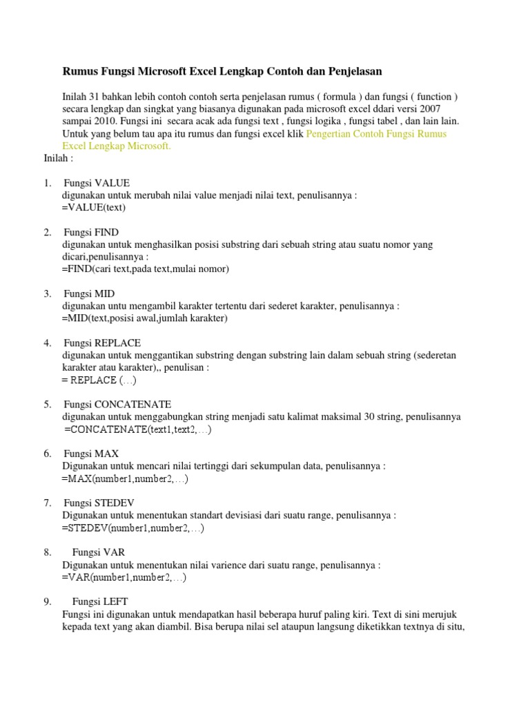 Rumus Fungsi Microsoft Excel Lengkap Contoh Dan Penjelasan Rumus Fungsi Microsoft Excel Lengkap Contoh Dan Penjelasan