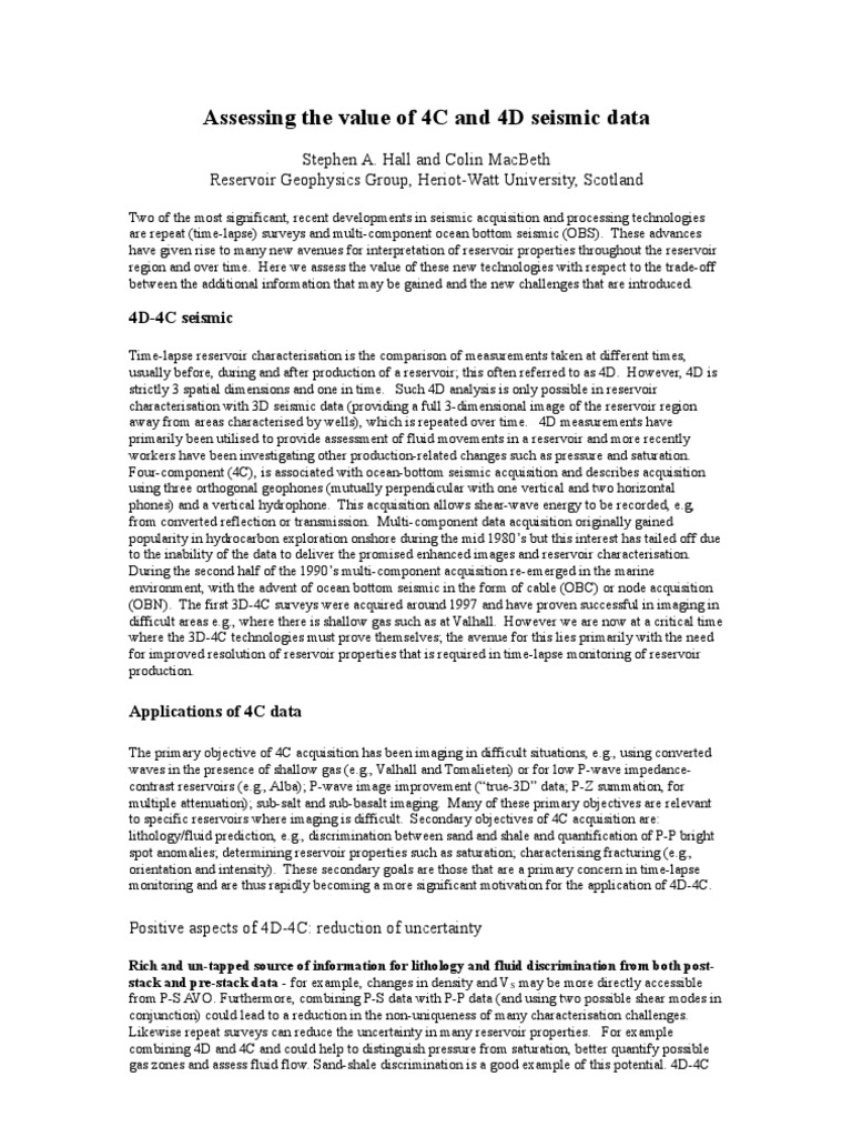 Value of 4D Seismic Data Analysis | PDF | Reflection Seismology ...