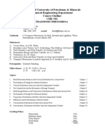 King Fahd University of Petroleum & Minerals Chemical Engineering Department Course Outline CHE 501