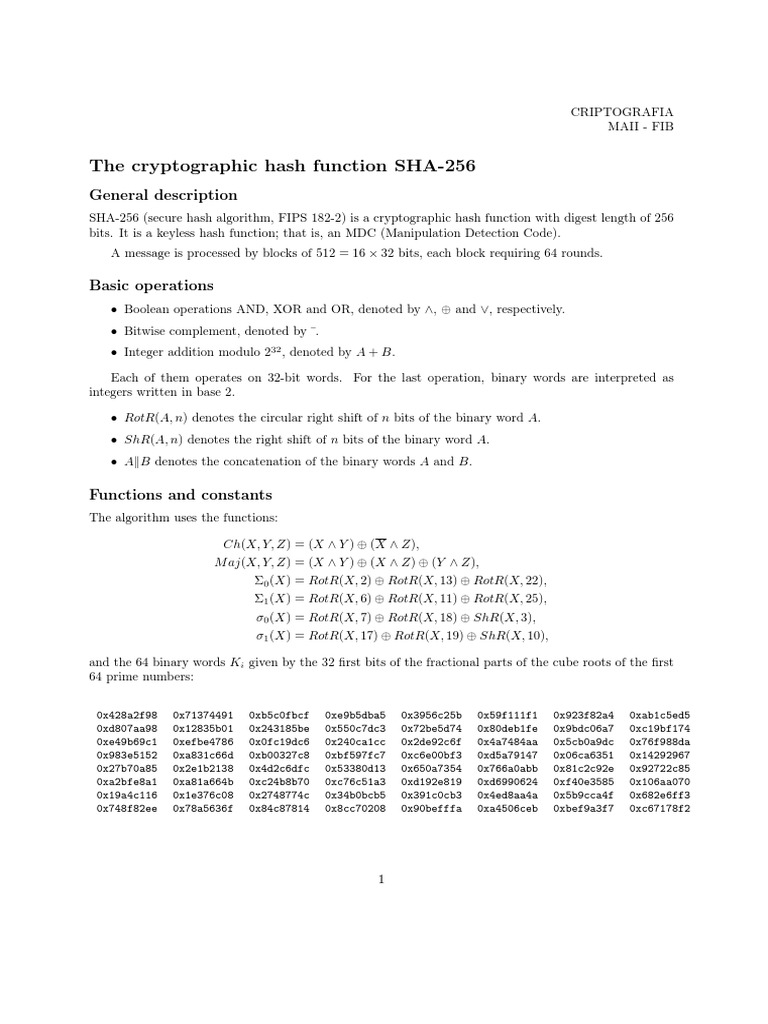 SHA-256 Cryptographic Hash Guide | PDF | Algorithms And Data Structures |  Theoretical Computer Science