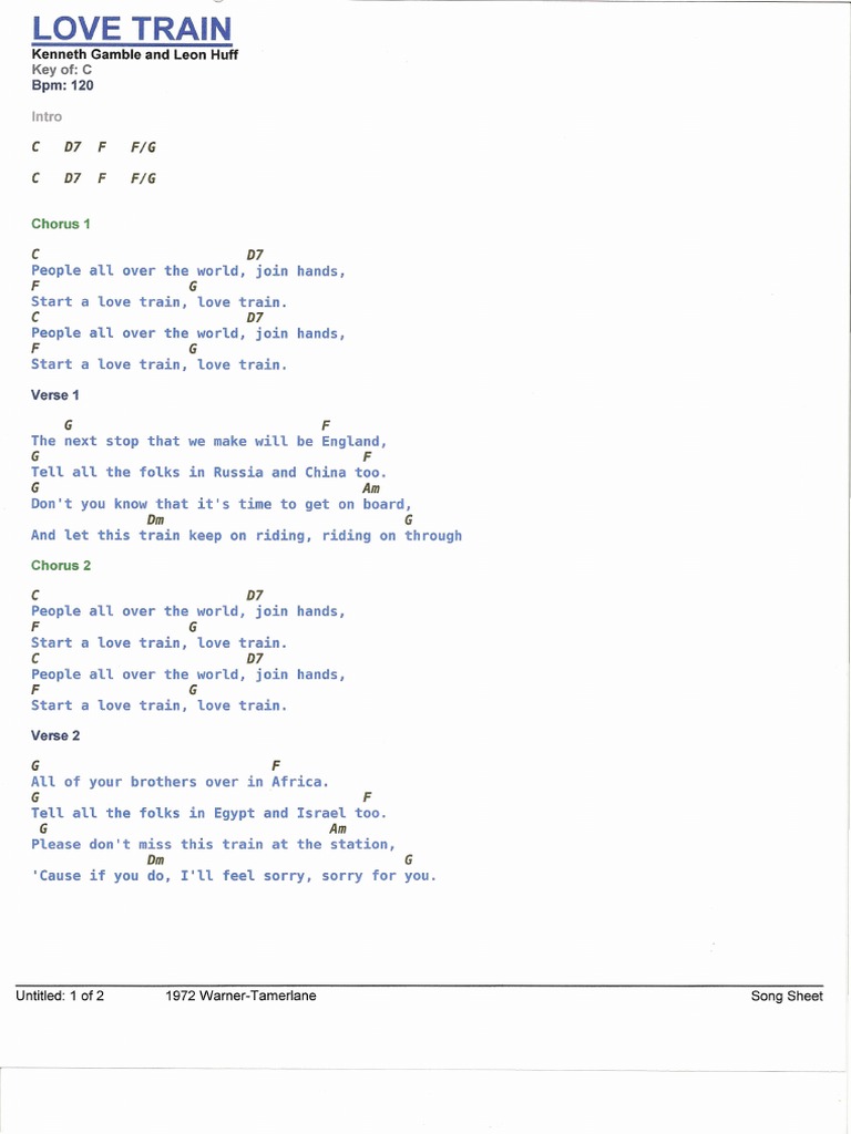 Love Train Guitar Chords and Lyrics. | PDF | Song Structure | Vocal Music