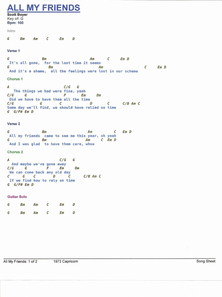 All My Friends by Gregg Allman Song Structure Musical Forms