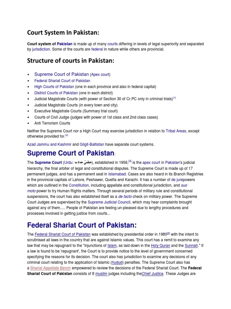 The Courts System In Pakistan , Hierarchy of Courts in Pakistan – VFROV