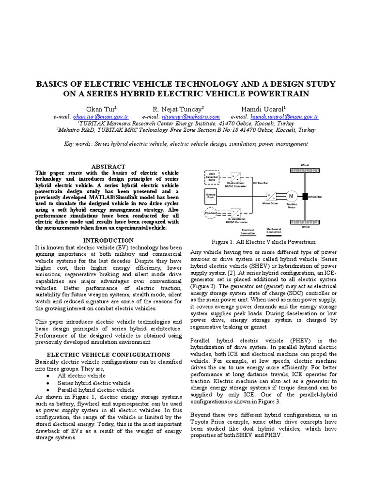 Series Hybrid Electric Vehicle Design Study | PDF | Electric Vehicle ...